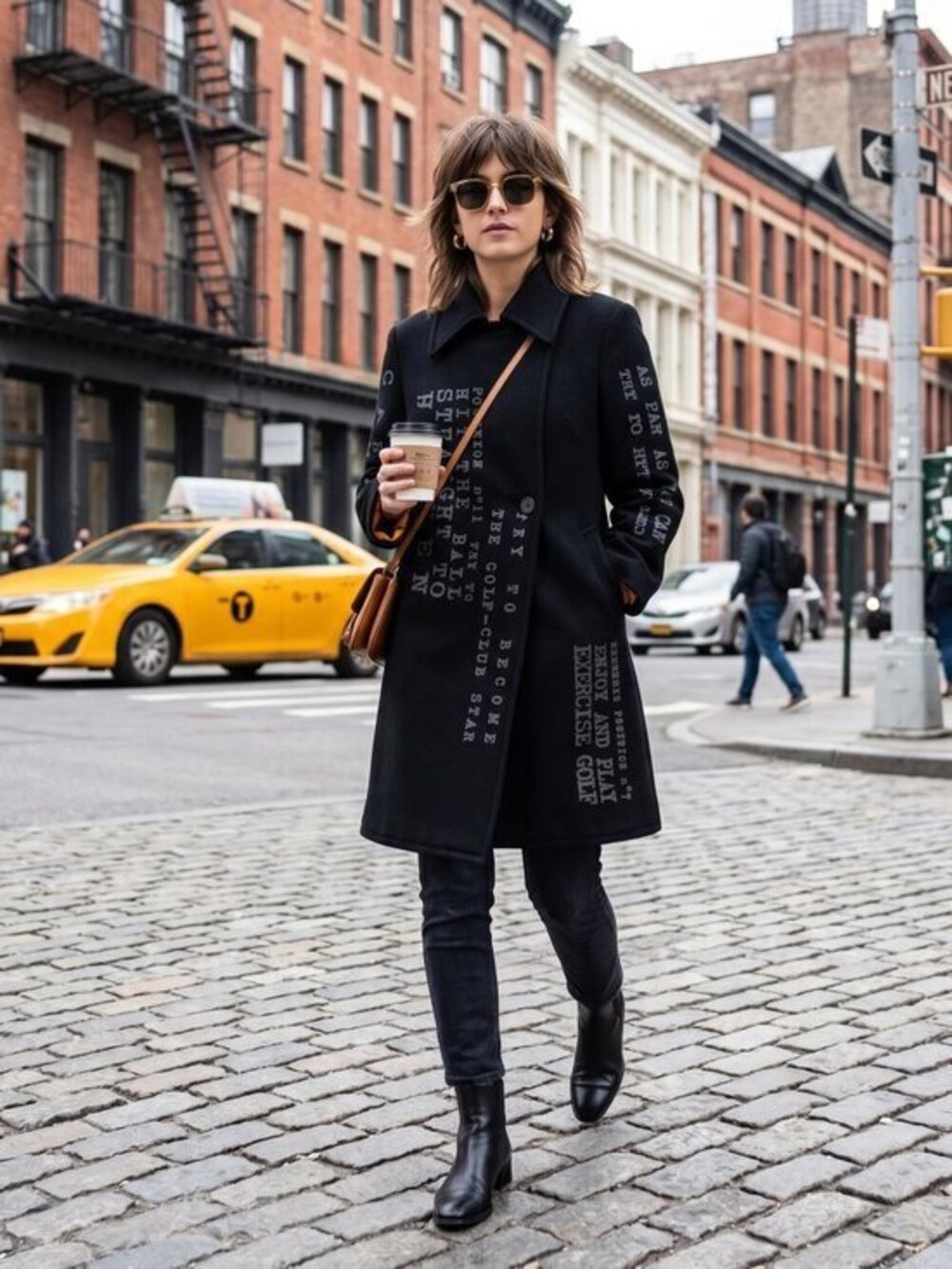 Castelbajac vintage wool Black Graphic mid length Text Coat small